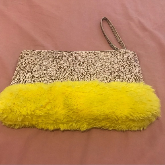 Shrimps pink and yellow fluffy leather clutch - Picture 2 of 6
